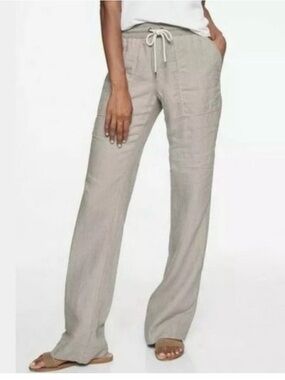 Athleta | Bali Linen Trouser Pant in Tan Beige Stripe